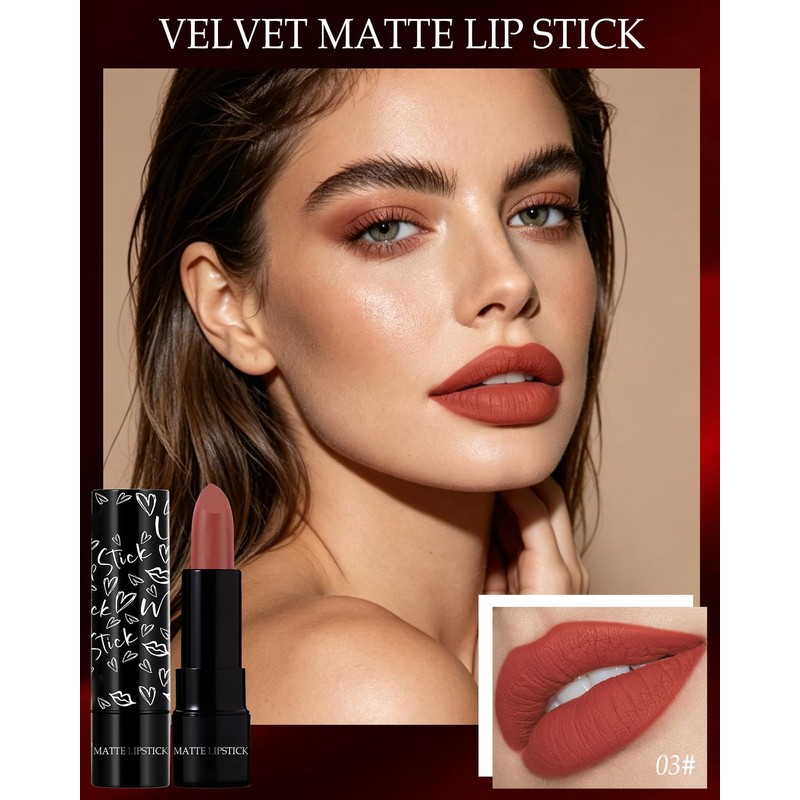 Chili Red Matte Lipstick,Waterproof Long Lasting Lip Gloss,Makeup for Women