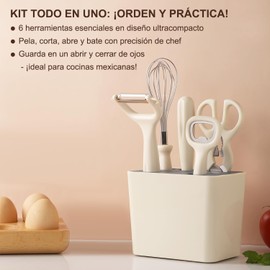 Set de Cuchillos de Cocina - 6 Piezas con Bloque Acero Inoxidable Tijeras Pelador Batidora y Sacacorchos y Que Son Útiles para Cortar Frutas Verduras y Abrir Botellas
