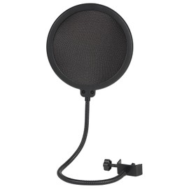 Professional Microphone Pop Filter, Dual Layered Wind Pop Screen with A Flexible 360 Degree Gooseneck Clip Stabilizing Arm