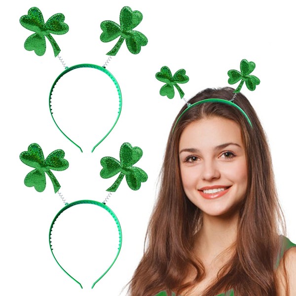 2 diademas de trébol para el día de San Patricio, trébol verde, liso, diadema para el pelo, accesorios de fiesta irlandesa