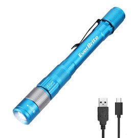 EverBrite Pen Light, Rechargeable Pen Flashlights, 300 Lumens Zoomable LED Small Flashlight with Clip, Memory Function, USB-C Cable Included, Pocket Size for Camping, Emergency, Mechanic, Blue