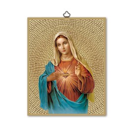 Fratelli Bonella Picture Sacred Heart of Jesus on 8 mm MDF Wood with Gold Foil Mosaic Made in Italy
