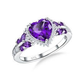 RANDES Heart Engagement Rings for Women Sterling Silver Butterfly Ring Amethyst Heart Promise Ring Purple February Birthstone Rings for Women Size 9