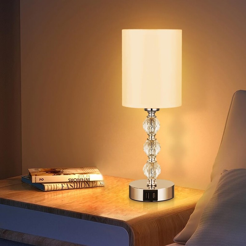 Clora Touch Bedside Crystal Lamp for Bedrooms Nightstand with USB