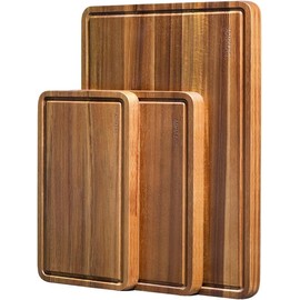 Wood Cutting Boards Set of 3 for Kitchen, Thick Chopping Board, Large Wooden Cutting Board Set with Deep Juice Groove and Handles, Wooden trays for meat, fruit and cheese (17x12, 12x10, 12x7 inch) Knives Rectangular - Size: XX-Large