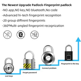 Fingerprint Padlock Rawrr Gym Locker Padlock Metal Keyless Thumbprint Lock for Office, Locker Lock, School, Gym Locker, Backpack