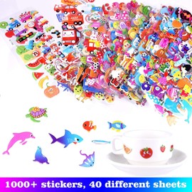 ASTARON 3D Stickers 1000+ Puffy Stickers, 40 Different Sheets Stickers Variety Pack for Scrapbooking Bullet Journals Including Animal, Numbers, Fruits, Fish, Dinosaurs, Cars and More