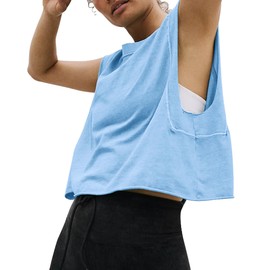 HUGOOME Loose Crop Tank Tops for Women Sky Blue