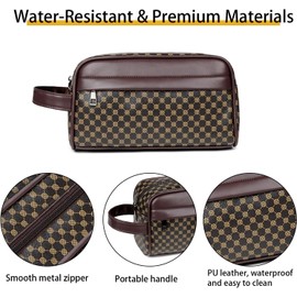 Bolsa de Aseo de Viaje, Organizador de Baño Dopp Kit Impermeable Gran Capacidad para Hombres y Mujeres, Portátil para Artículos de Tocador y Herramientas de Afeitado (Marrón)