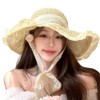[ALVEIN] ストローハット バケットハット 麦わら帽子 つば広 姫系 レディース レースリボン 小顔効果 爽やか