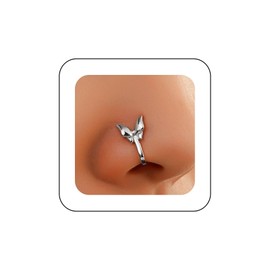 Andelaisi Boho Butterfly Clip On Nose Ring Vintage Butterfly Faux Clip On Nose Ring Silver Butterfly Butterfly Cuff Hoop Nose Ring Non Pierced Nose Ring Jewelry for Women