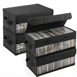 Lyksgir 4 Pack CD Storage Box with Visible Window, Stackable CD Case Holder