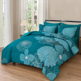 Yiran Floral Comforter Set King 7 Pieces Bed in a Bag Soft Microfiber Bedding Set with 1 Comforter 1 Flat Sheet 1 Fitted Sheet 2 Pillowshams and 2 Pillowcases 104''x90''