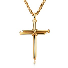 OSTAN Stainless Steel Chains Cross Pendant Nails Necklace Punk Jewellery for Men, Stainless Steel, No Gemstone
