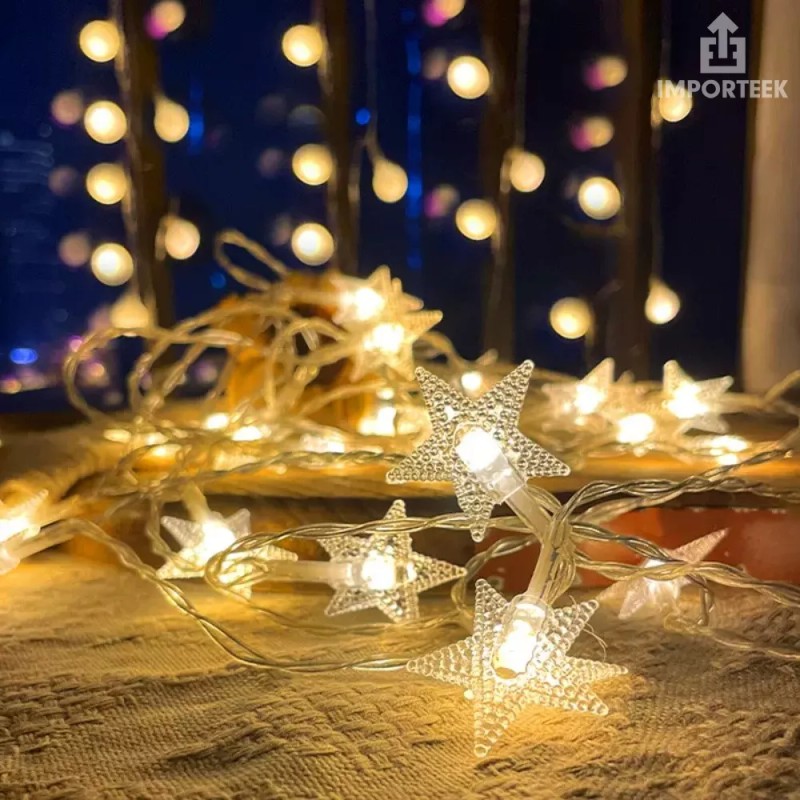 Importeek 5pz Mini Serie Cortina Luces Led Decorativa Estrellas 2m