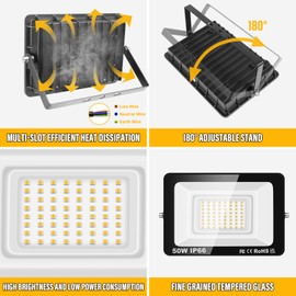 YOJZMA 50W LED Flutlicht für draußen, 5000LM Außenleuchten 4000K Tageslicht Warmweiß IP66 Wasserdichte Sicherheitsleuchten für Garten, Garage, Hof, Sportplatz, Terrasse, Gehweg, Veranda