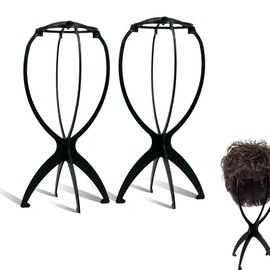 XPEX Pack of 2 Wig Stand Wig Head Wig Stand Wig Holder Wig Head Stand Wig Stand Portable Folding Plastic Black