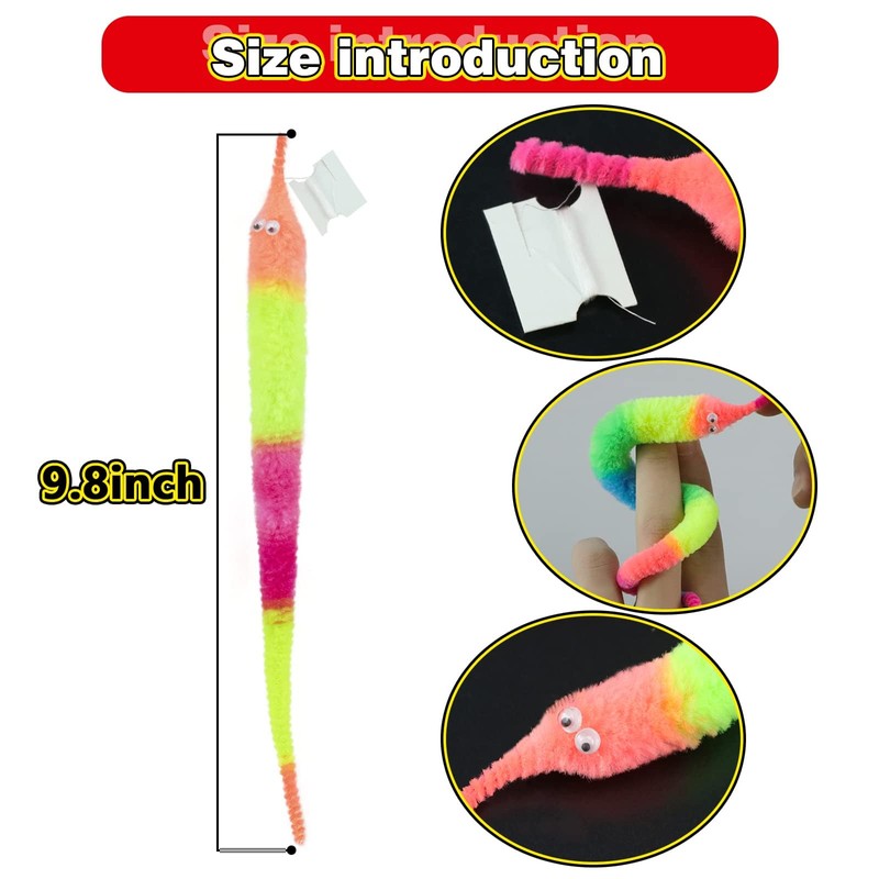 SHENGSEN Fuzzy Worm Toys String Pets Fuzzy Worms On String