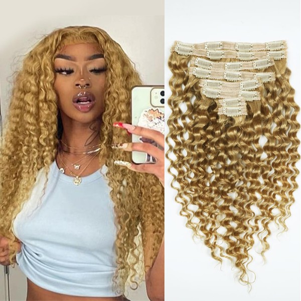 Curly Clip in Hair Extensions Real Human Hair 22inch 120g