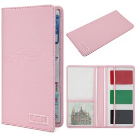 XROZRK Premium Leather Car Registration & Insurance Holder - Magnetic Closure Document Organizer for Driver License, Cards, Vehicle Papers (Pink)