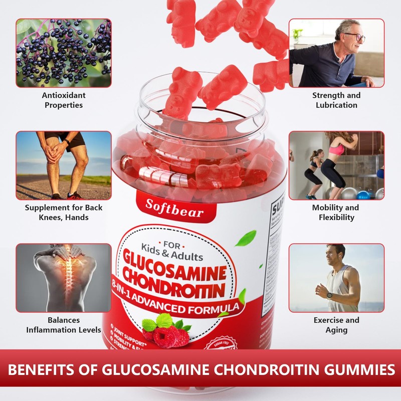 softbear Glucosamine Chondroitin Gummies Sugar Free, Extra Strength Glucosamine Chondroitin