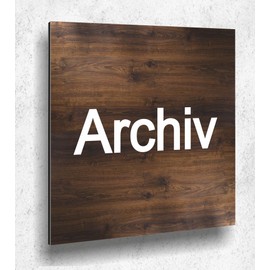 Türschild Archiv Holz optik Eiche Dunkel Damen Herren Holz UV Druck 12 x 12cm - 3mm Aluverbund - Made in Germany Art.Nr. E 2104