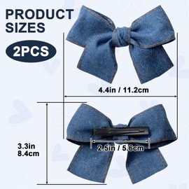 SmallCat 2 Pcs 4.4 Inch Blue Hair Bows with Alligator Clips, Vintage Bowknots Hairpin, Non-Slip Hair Clips, Hair Accessories for Women Fine Thin Straight Curly Long Hair