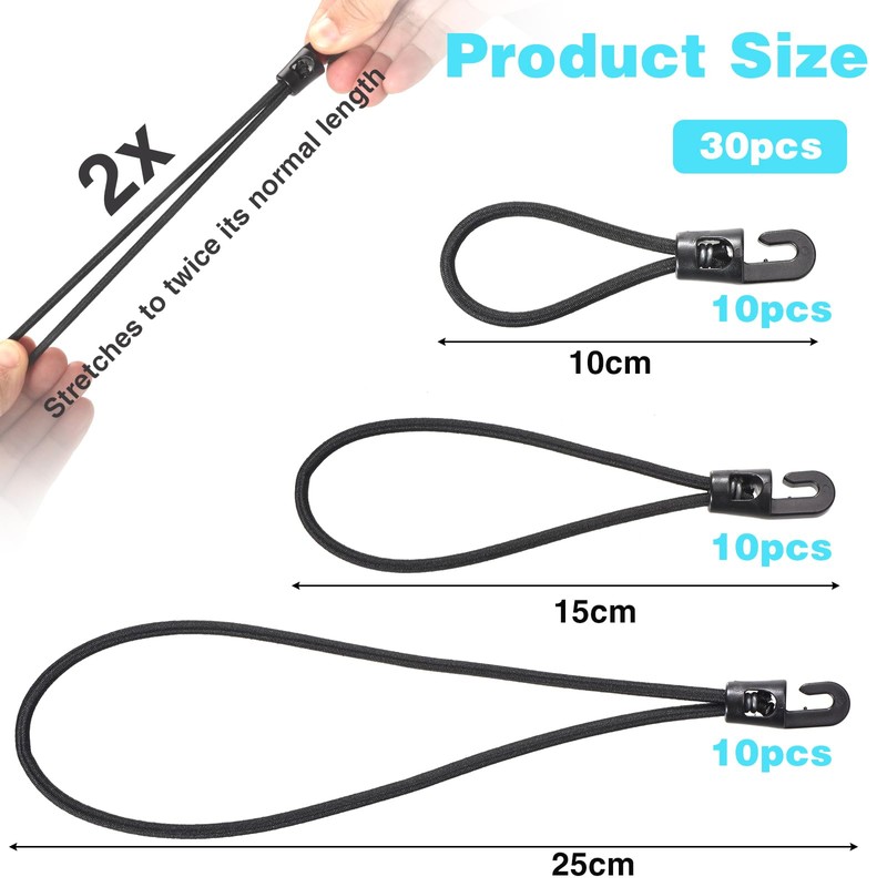 XHTXHT 30 Pcs Small Bungee Cords with Hooks,4Inch 6Inch 10Inch