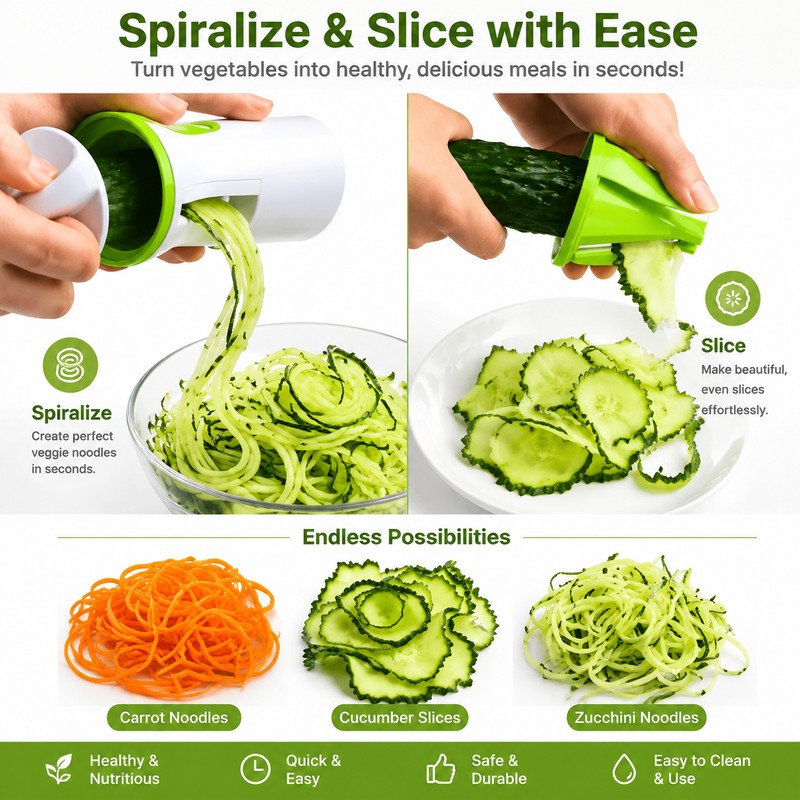 Vegetable Spiralizer Slicer for Healthy Cooking – 3-Blade Spiral Cutter