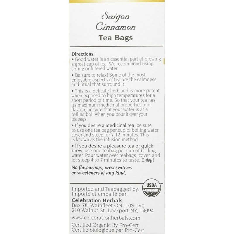 CELEBRATION HERBALS Cinnamon Saigon Organic Tea 24 Bag, 0.02 Pound