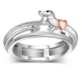 SCZKLAQ Dachshund Spinner Rings 925 Sterling Silver Dachshund Ring Anxiety Relief Rings Anti Anxiety Stress Ring Fidget Rings for Women Dachshund Gifts