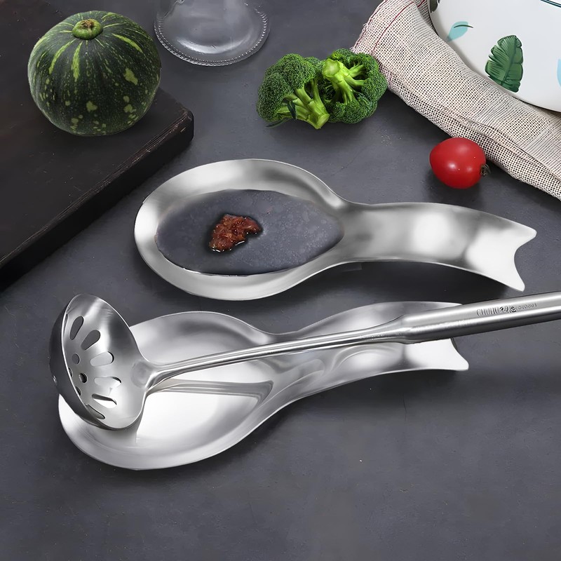 Large Stainless Steel Spoon Rest for Kitchen Counter - Rustproof