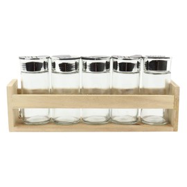 Difuzed Excellent Houseware Spice Rack with Wooden Stand, Set of 6
