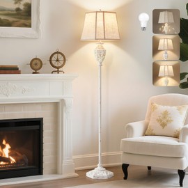 Luvkczc Rustic Floor Lamp - Resin Carved Base with Hollow Night Light, Farmhouse Floor Lamps, Vintage Standing Lamp for Living Room, Bedroom (Includes Bulb)