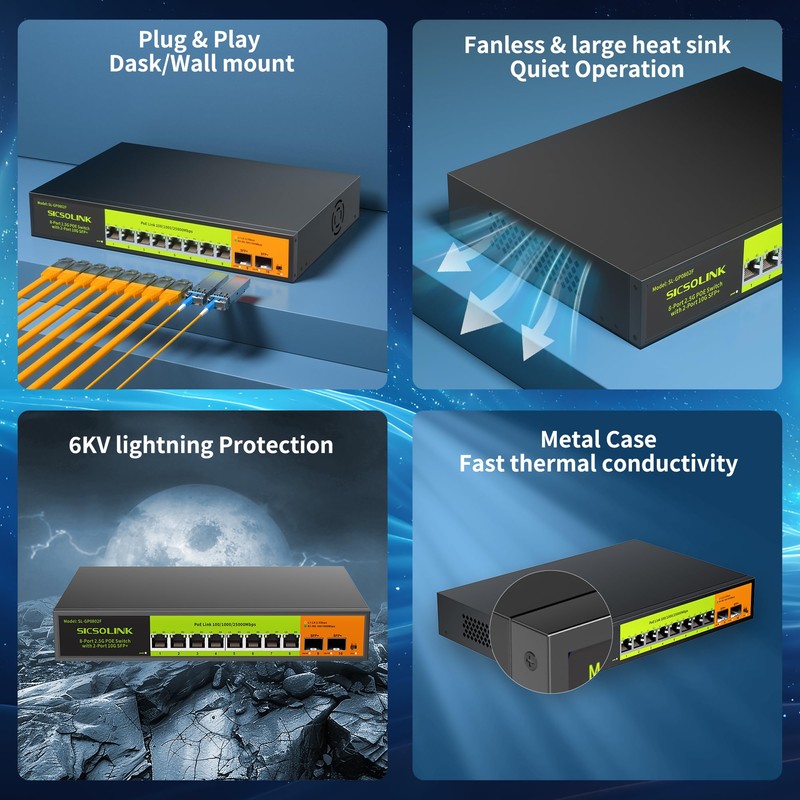 2.5Gb PoE+ Switch 10-Port Unmanaged with 8*2.5G Base-T PoE+ Ports,