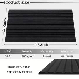JVJVJ 5 Pack Acoustic Panels, 48" X 24" X 0.4" Decorative Sound Proof Felt Panels, Self-Adhesive Sound proof panels for walls, Creative Slotting Design. (Black)