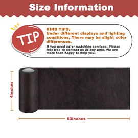 GEYYANG Leather Repair Tape,4 x 63 Inch Self-Adhesive Leather Repair Kit for Furniture,Car Seats,Chairs,Sofas,Boats Vinyl Leather Repair Kit, Dark Brown - Pattern Grain