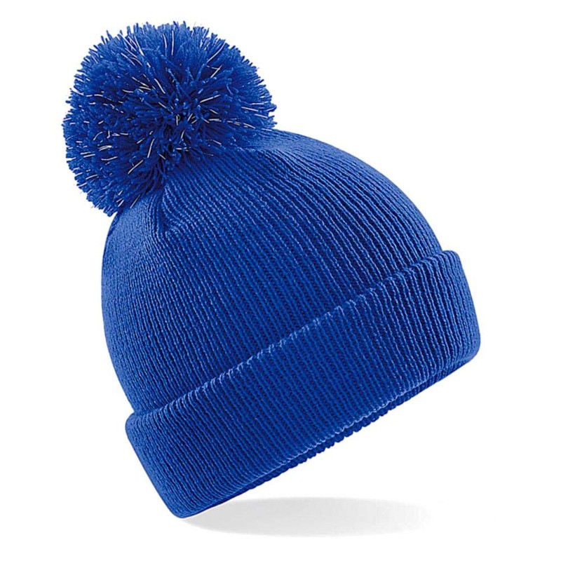Beechfield Children's Winter Hat Junior Reflective Bobble Beanie - Blue
