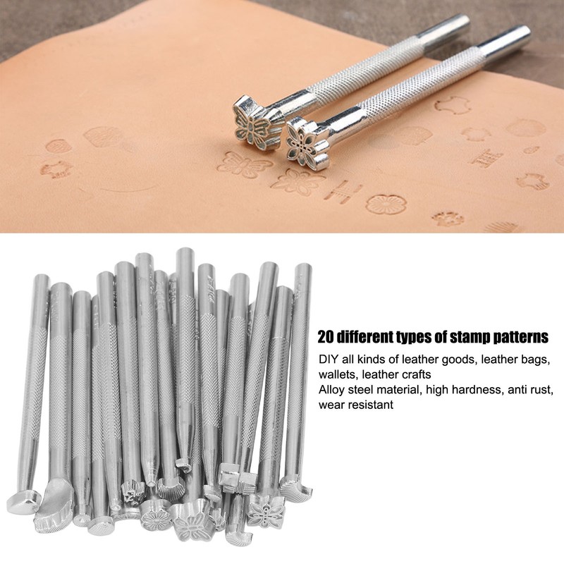 20Pcs Leather Stamping Tools Different Patterns High Hardness Anti Rust