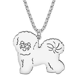 RAIDIN Stainless Steel 18K Gold Plated Dog Doggy Necklace for Women Girls Cute Puppy Pets Pendant Jewelry Gifts for Dog Lovers (Silver-086 Bichons Frises)