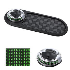 Multifunction Car Anti-Slip Mat,Multifunction Car Anti-Slip Mat Auto Universal Phone Holder,Rotatable Anti Skid Car Dashboard Pad,Temporary Car Parking Card Number Plate Phone Mount (Black)