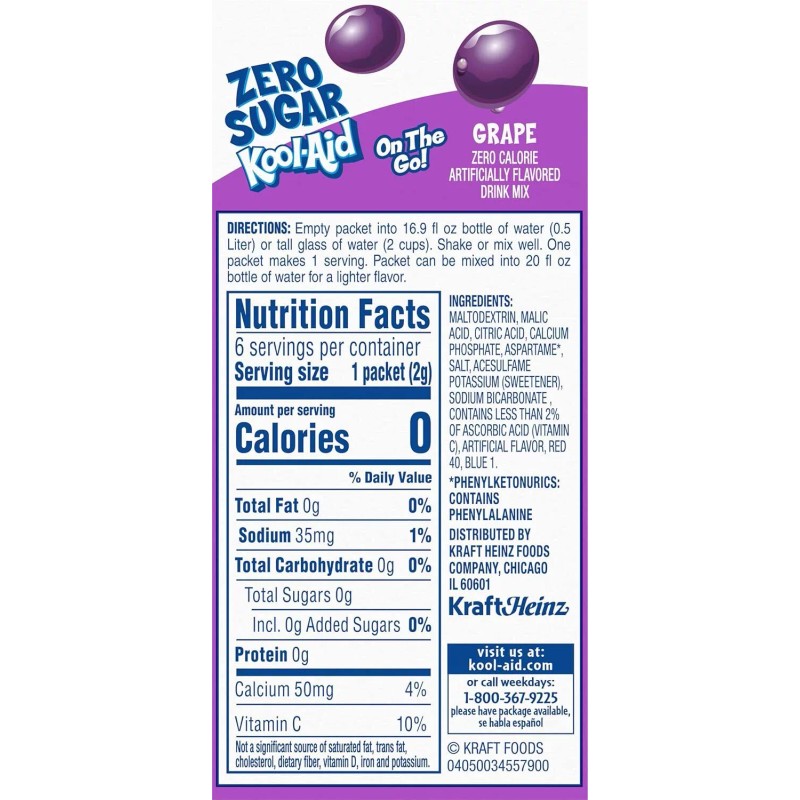 Kool-Aid Sugar-Free Grape On-The-Go Powdered Drink Mix 6 Count (Pack