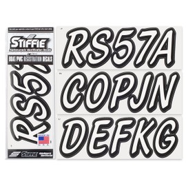 Whipline Solid White/Black 3" Alpha-Numeric Registration Identification Numbers Stickers Decals for Boats & Personal Watercraft