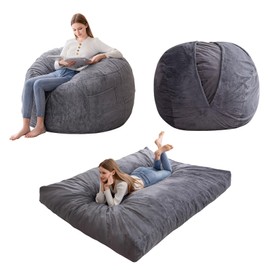 HIGOGOGO Giant Bean Bag Chair Bed for Adults,Convertible Beanbag Folds from Lazy Chair to Floor Mattress Bed,Large Floor Sofa Couch with High-Density Foam Filling, Machine Washable