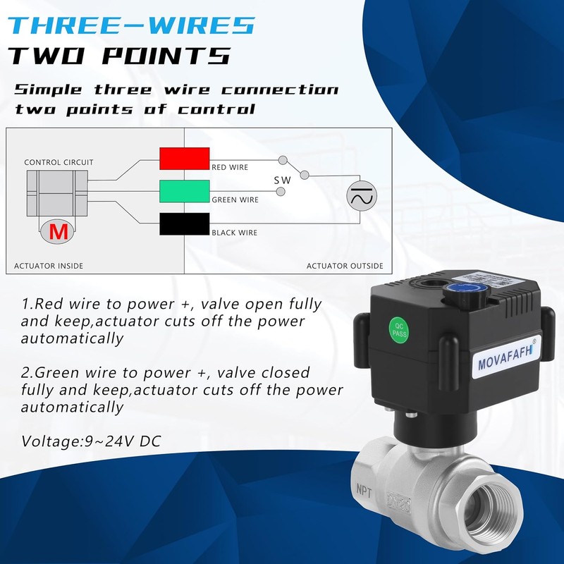 3/4" Motorized Ball Valve with Function - 9-24V DC Electric