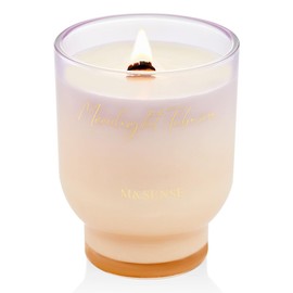 M&SENSE 16.6oz Natural Soy Large Jar Candle with Wooden Wick | Moonlight Tuberose Scent | 95-Hour Burn & Long-Lasting Burn | Housewarming Gift for Men and Women