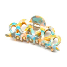 QinGoo Large Hair Clip Hair Clip, Hair Clip, Tightly Curled, Hair Accessory, Cute, Adult, Korean, Women's, 1 Piece (3.6 x 1.7 inches (9.3 x 4.3 cm), Blue Yellow)