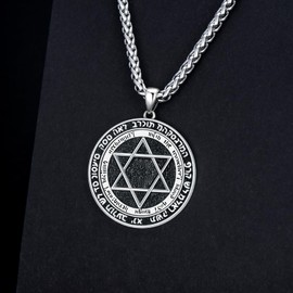 Lattd Star of David Necklace 925 Sterling Silver Jewish Jewelry Gift for Men Women Special (02-Star David & Black Round)