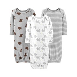 Simple Joys by Carter's Unisex Babies' Cotton Sleeper Gown, Pack of 3, Bear/Stripe/Dinosaur, Newborn