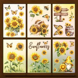 Peacoblue Window Static Clings Stickers Decal 7.9"x11.8",9 Sheets with 40PCS Sunflowers and Garden Patterns Decorative Removable Window Sticker Cling Home Office Decor for Glass Window Mirror